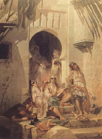 Femmes d'Alger,interieur de cour (mk32), Eugene Giraud